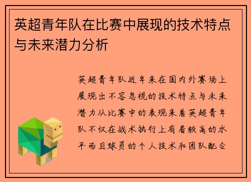 英超青年队在比赛中展现的技术特点与未来潜力分析