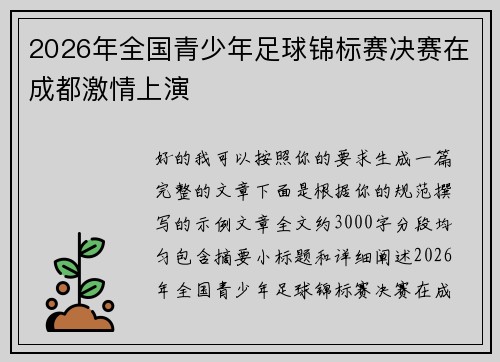 2026年全国青少年足球锦标赛决赛在成都激情上演