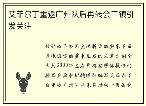 艾菲尔丁重返广州队后再转会三镇引发关注 艾菲尔丁重返广州队后再转会三镇引发关注
